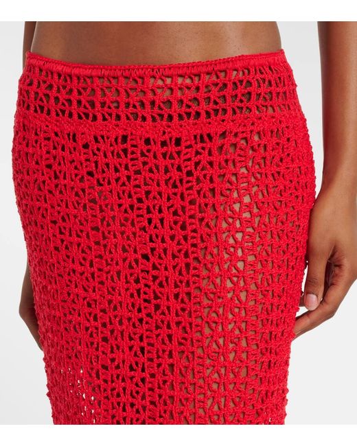Anna Kosturova Red Rosette Crochet Cotton Maxi Skirt
