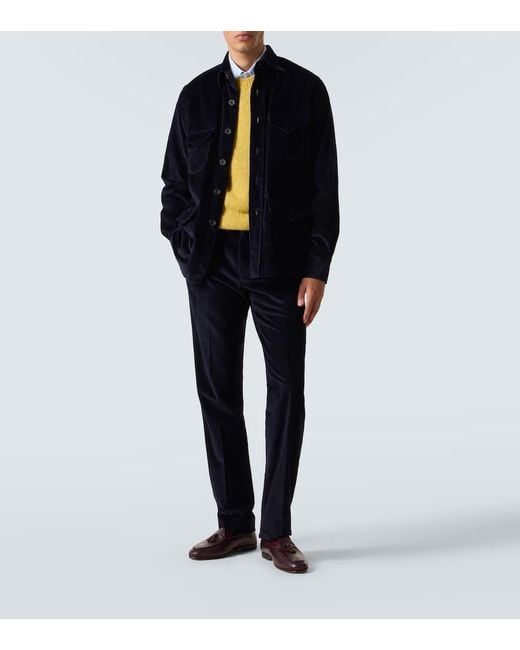 Rubinacci Blue Cotton Corduroy Straight Pants for men