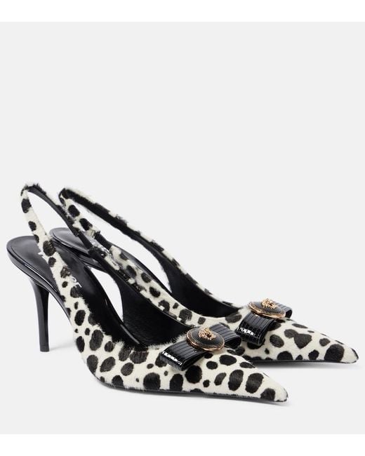 Versace Black Gianni Ribbon 85 Calf Hair Slingback Pumps