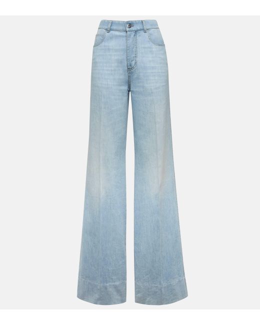 Bottega Veneta Blue High-rise Wide-leg Jeans