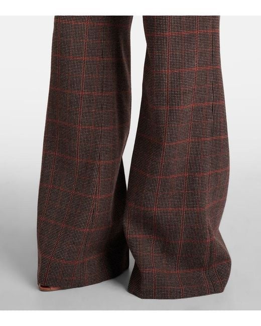 Chloé Brown Checked High-Rise Wool Flared Pants