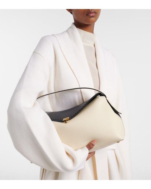 Totême Natural T-Lock Embroidered Leather Tote Bag