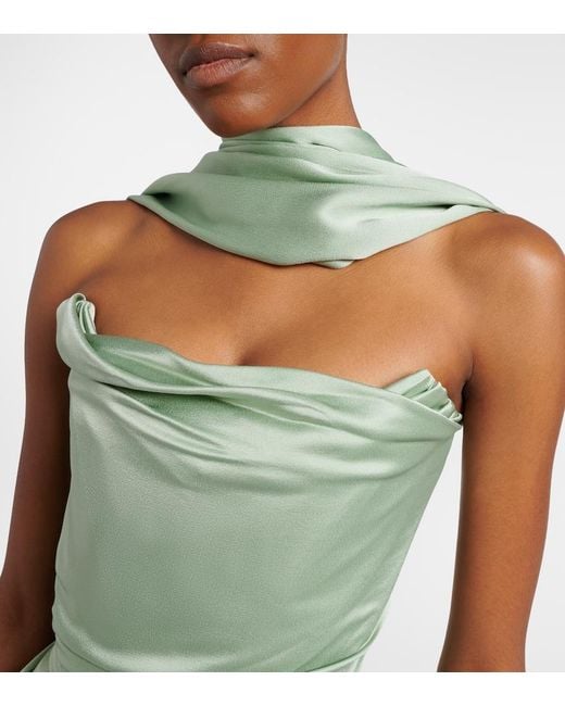 Vivienne Westwood Green Nova Vixen Scarf-Detail Satin Gown