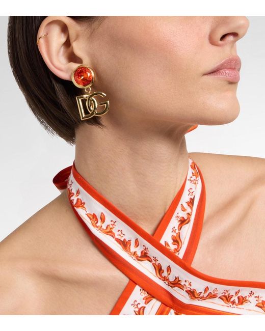 Dolce & Gabbana Pink Dg Embellished Clip-On Earrings