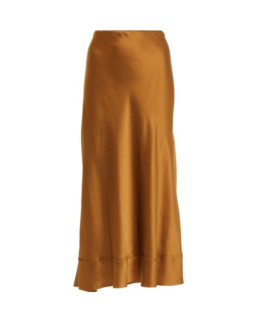 Lee Mathews Stella Silk Satin Midi Skirt in Brown | Lyst