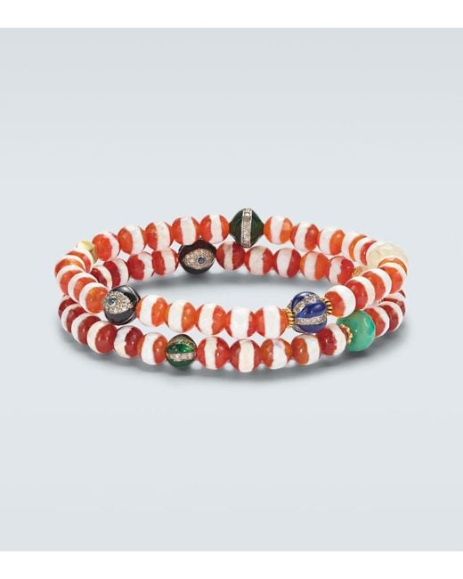 Ileana Makri Red Set Of 2 18Kt And Sterling Beaded Bracelets With Gemstones for men