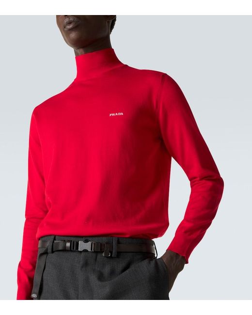 Prada Red Cotton Turtleneck Sweater for men