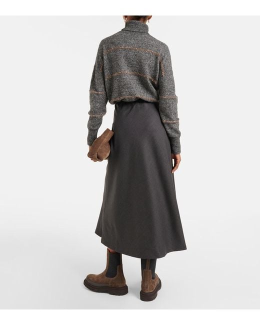 Brunello Cucinelli Black Wool-Blend Midi Skirt