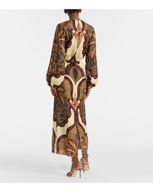 Johanna Ortiz Natural Across Paradise Printed Linen Midi Dress