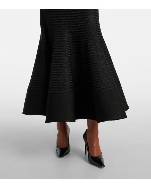 Carolina Herrera Black Off-Shoulder Striped Maxi Dress