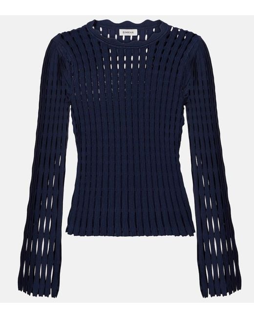 Jonathan Simkhai Blue Open-Knit Top