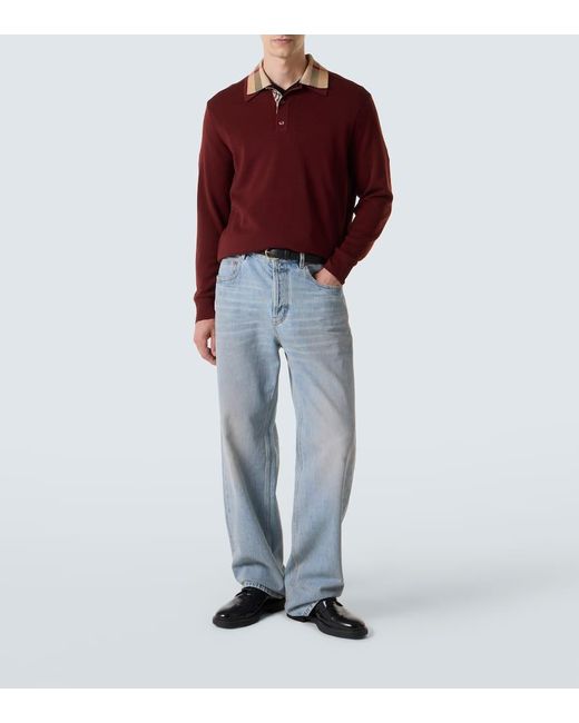 Burberry Red Wool Polo Sweater for men