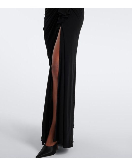 Alex Perry Black Draped Leather And Jersey Corset Gown