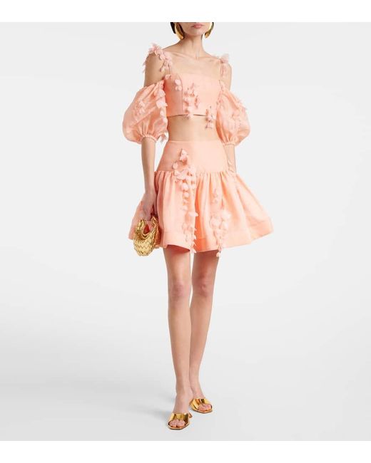 Zimmermann Pink Dawning Linen And Silk Crop Top