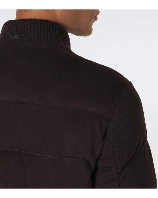 Fedeli Black Padded Suede Bomber Jacket for men