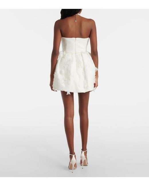 Self-Portrait White Bridal Pleated Organza And Lace Minidress