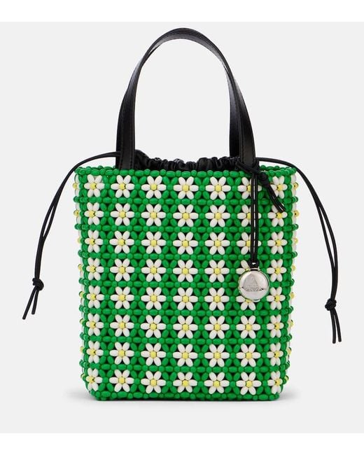 Loewe Green Paula's Ibiza Mini Beaded Tote Bag