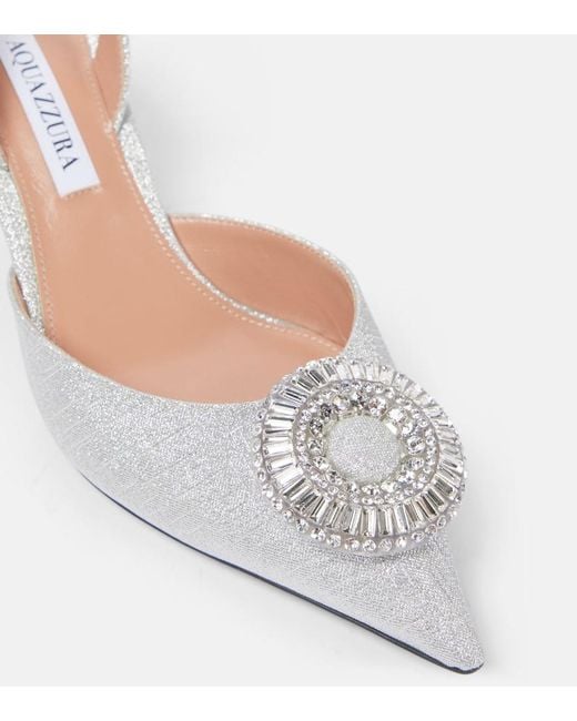 Aquazzura Metallic Crystal Hoop 50 Glitter Slingback Pumps