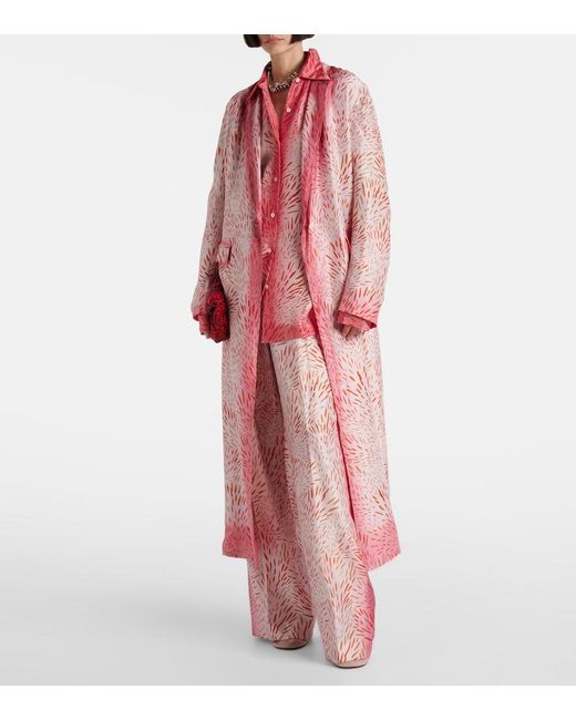 Dries Van Noten Pink Printed Silk Wide-Leg Pants