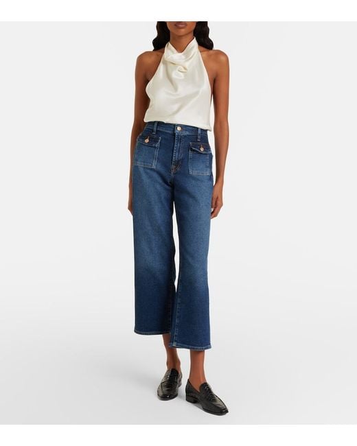 7 For All Mankind Blue Stovepipe Cropped Straight Jeans