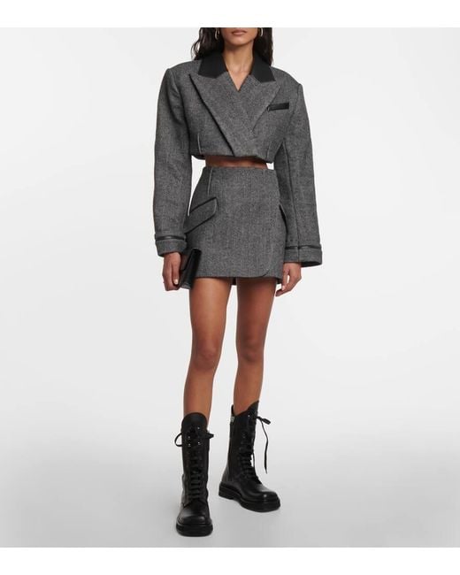 Jonathan Simkhai Gray Cropped-Blazer Clare Aus Einem Wollgemisch