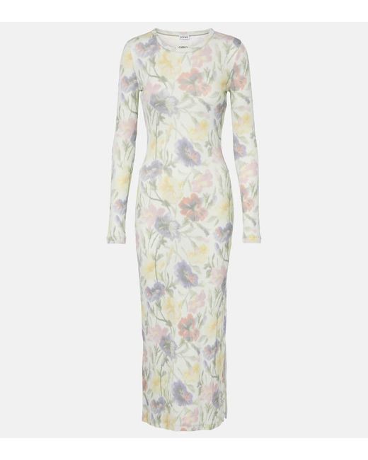 Robe Midi En Coton Et Soie A Fleurs Loewe en coloris White