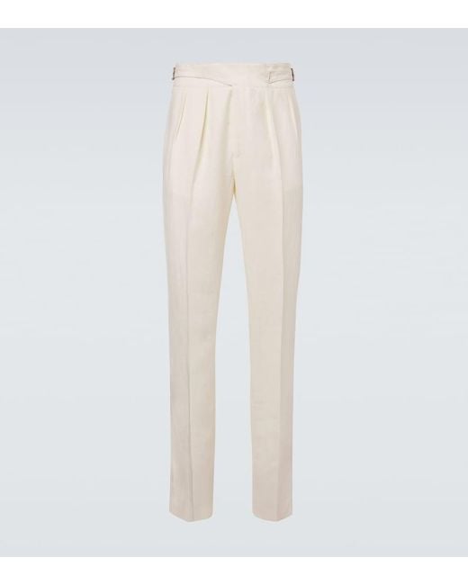 Rubinacci White Linen Tapered Pants for men