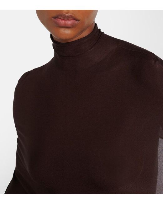 Alaïa Brown Open-Back Silk-Blend Turtleneck Top