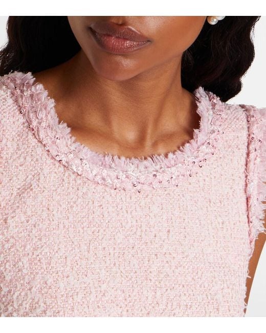 Self-Portrait Pink Sequined Boucle Tweed Minidress