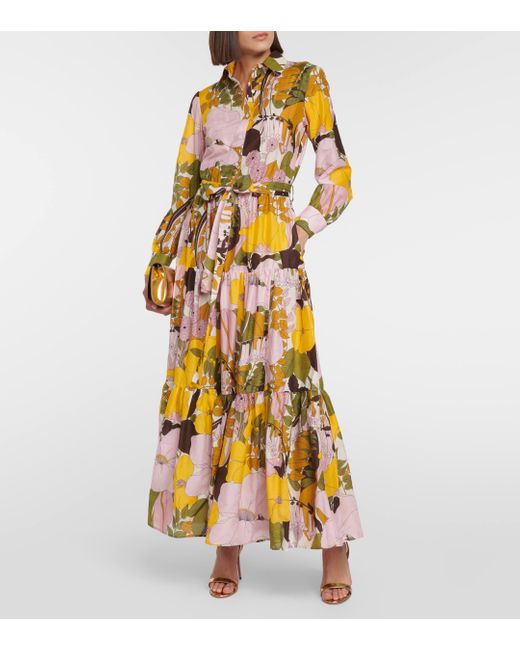 LaDoubleJ Metallic Casanova Floral Cotton-silk Maxi Dress