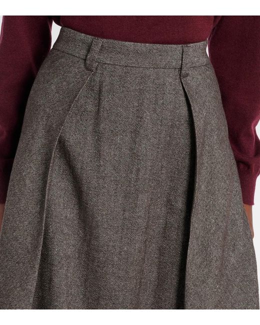 Brunello Cucinelli Gray Wool And Linen-Blend Midi Skirt