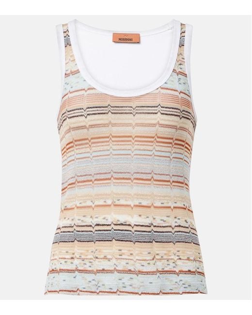 Missoni White Top Aus Haekelstrick Und Jersey