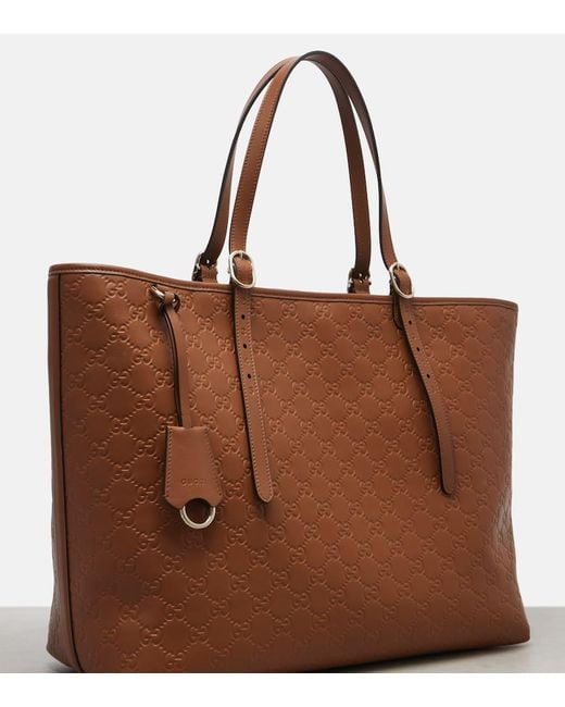 Gucci Brown Tote Bag Emblem Gg Aus Leder