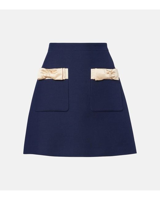 Valentino Blue Crepe Couture Bow-Detail Miniskirt