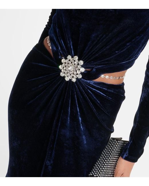 Rabanne Blue Crystal-embellished Velvet Maxi Dress