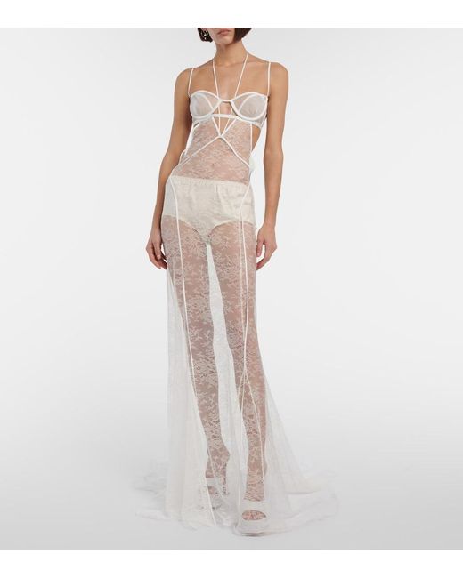 Nensi Dojaka White Bridal Halterneck Lace Gown