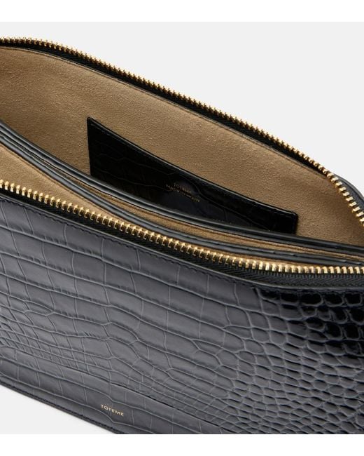 Totême Black Threefold Croc-Effect Leather Clutch
