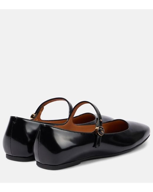 Tod's Black Polished Leather Mary Jane Flats