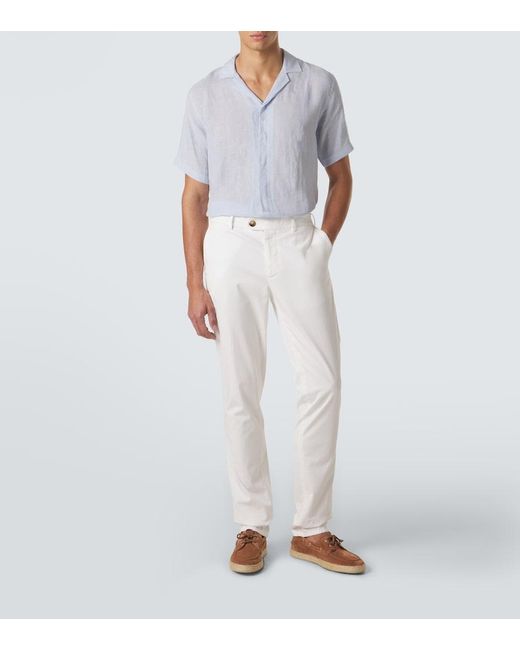 Orlebar Brown Blue Maitan Linen Bowling Shirt for men
