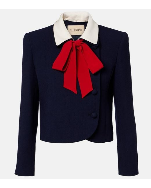 Valentino Blue Tie-Neck Virgin Wool Jacket