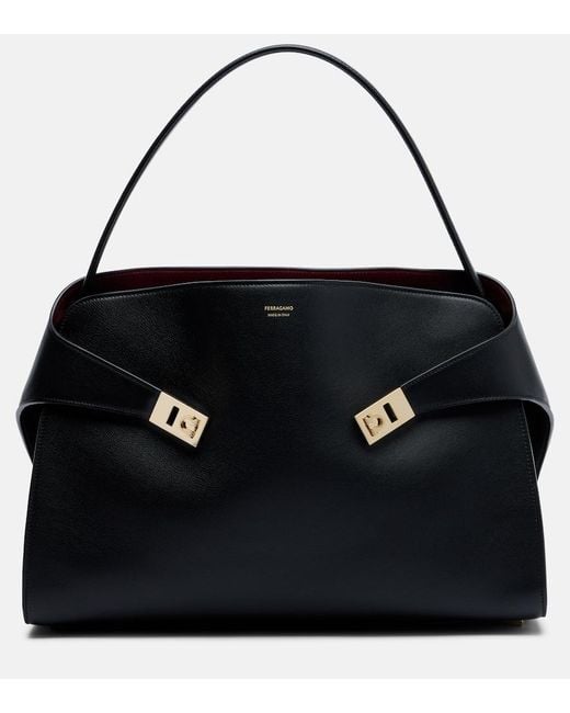 Ferragamo Black Hug Large Leather Shoulder Bag