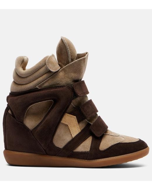 Isabel Marant Brown Bekett Leather And Suede Wedge Sneakers