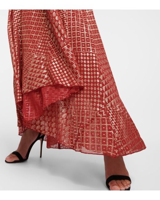 Rixo Red Samira Printed Halterneck Gown