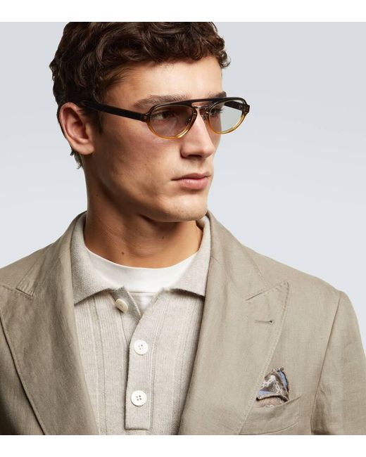 Brunello Cucinelli Metallic Intarsia Rays Aviator Sunglasses for men
