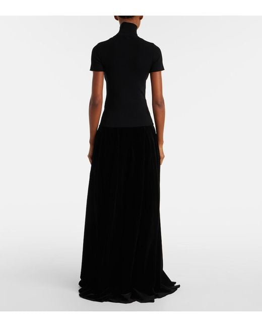 Max Mara Black Cotton Velvet Maxi Skirt
