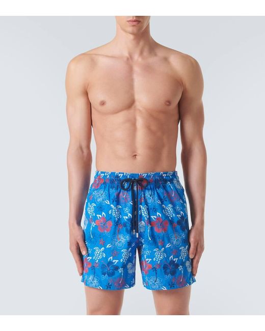 Vilebrequin Blue Tropical Turtles Embroidered Swim Trunks for men