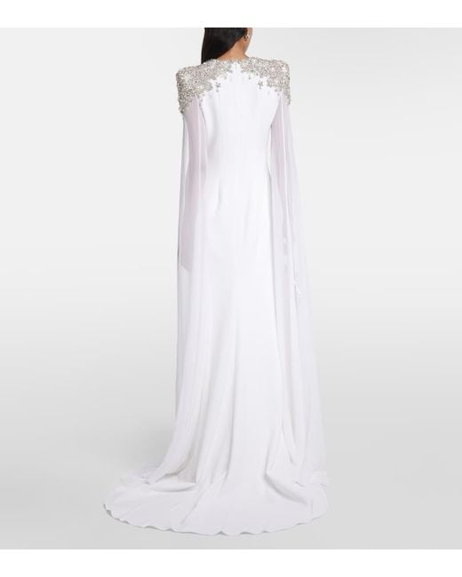 Jenny Packham White Bridal Frida Embellished Cape-Detail Gown