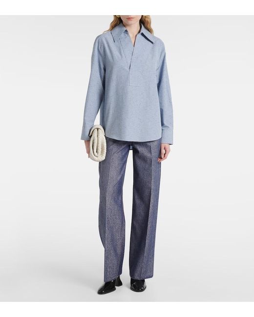 Bottega Veneta Blue Bluse Aus Baumwolle Und Leinen