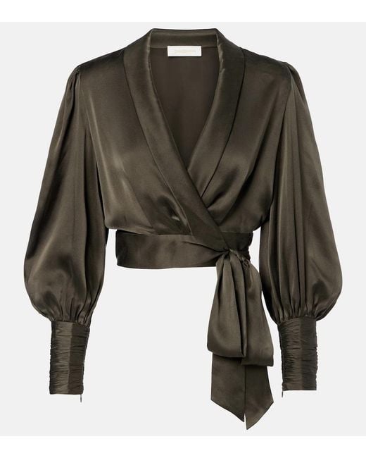 Zimmermann Green Silk Wrap Top