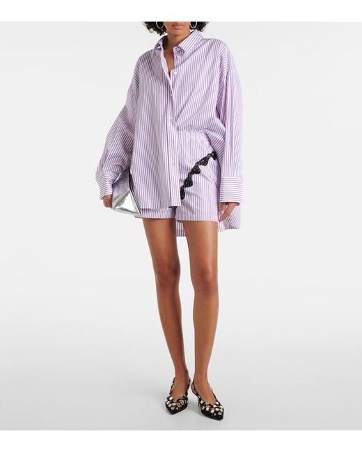 The Attico Purple Diana Asymmetric Striped Cotton Shirt